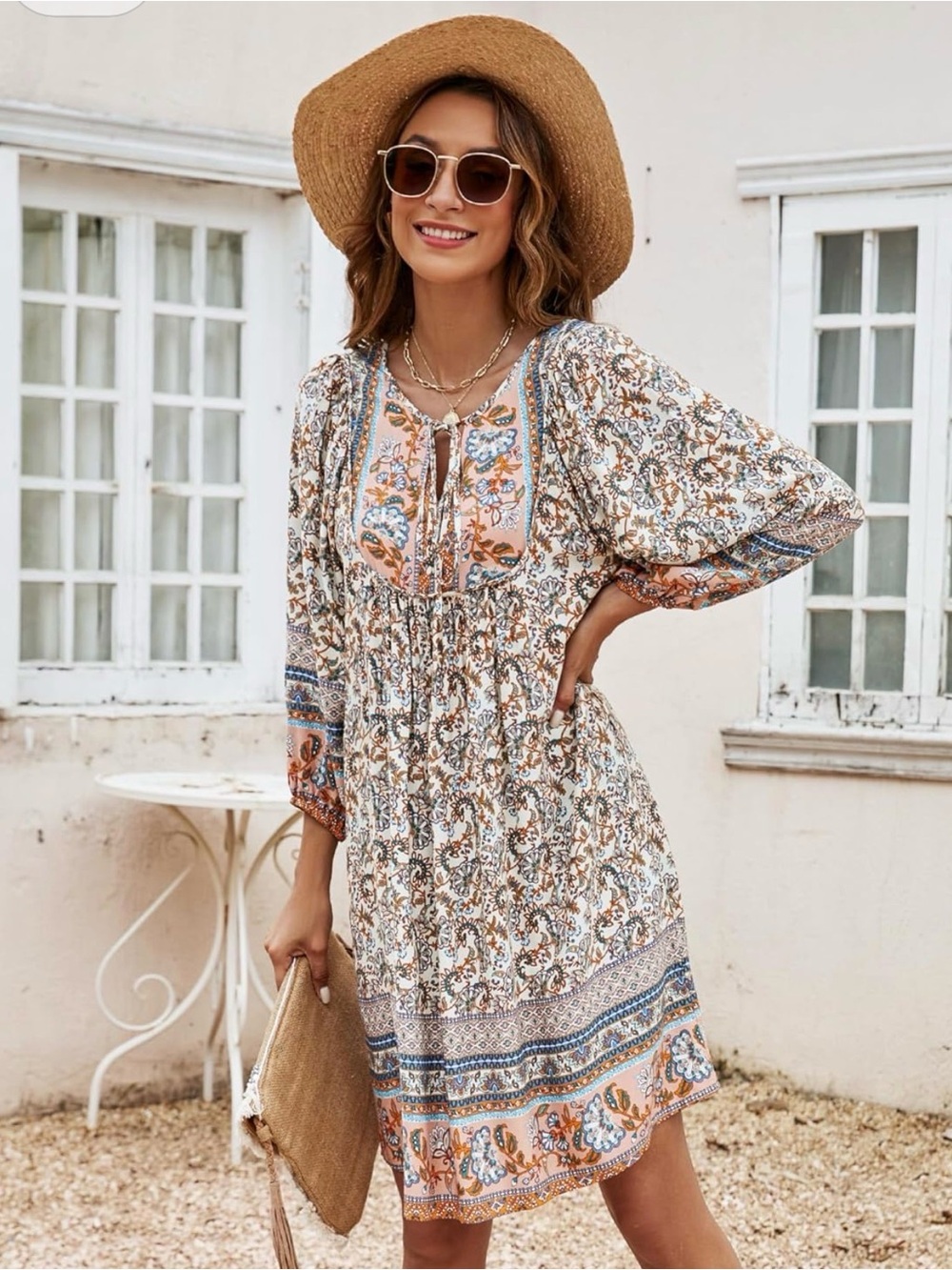 R.Vivimos Retro Bohemian Tassel V-Neck Midi Dress